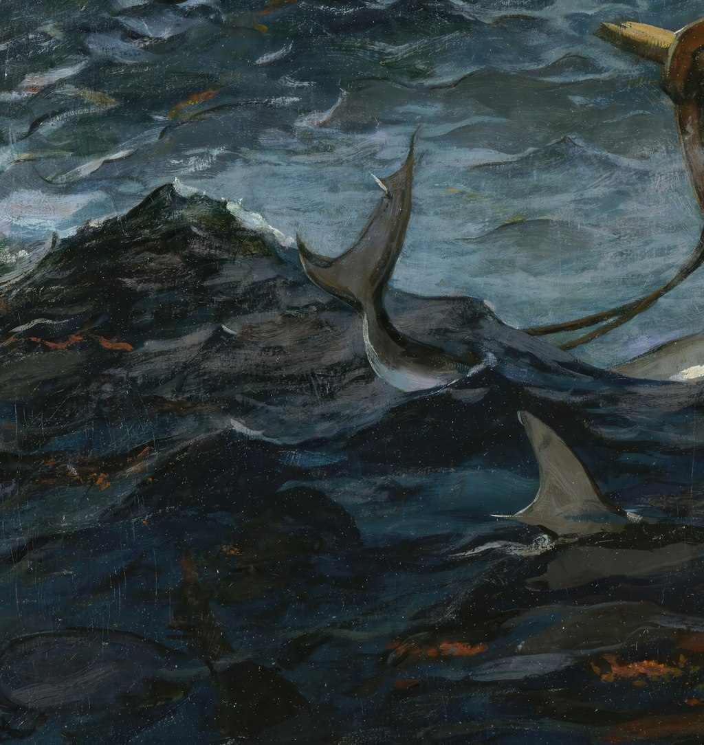 Sharks beside the hull detail from The Gulf Stream by Winslow Homer